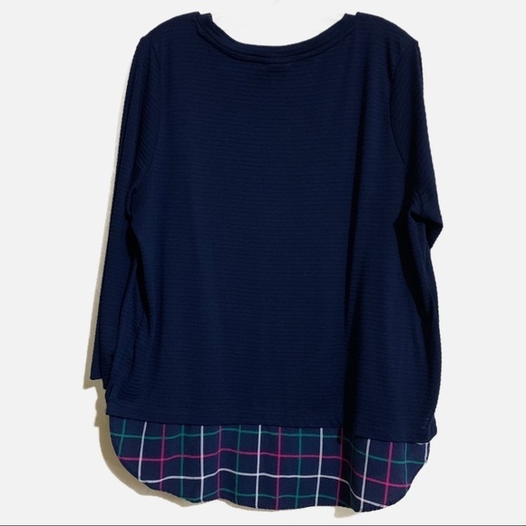 Kim Rogers Soft Stretchy Ribbed Plaid Print layered Blue Blouse Tunic. XL - Picture 2 of 4